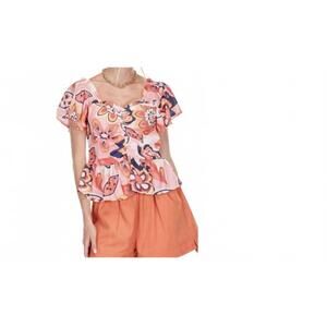 NEW JOY JOY women's blossom short sleeve ruffle top in peach blossom